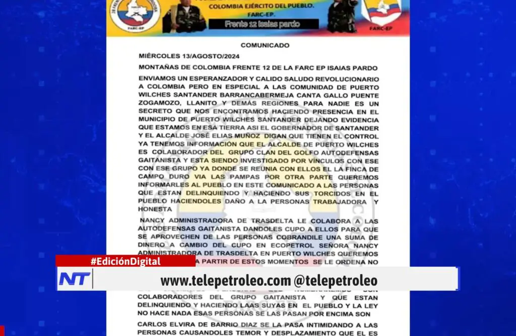 Presencia de grupos armados en Puerto Wilches, grupos armados ilegales en Puerto Wilches, amenazas en Puerto Wilches, disidencias de las FARC en Puerto Wilches, panfletos en Puerto Wilches, ELN en Puerto Wilches, inseguridad en Puerto Wilches, líderes sociales en Puerto Wilches, protección de derechos humanos en Puerto Wilches, seguridad en Puerto Wilches.