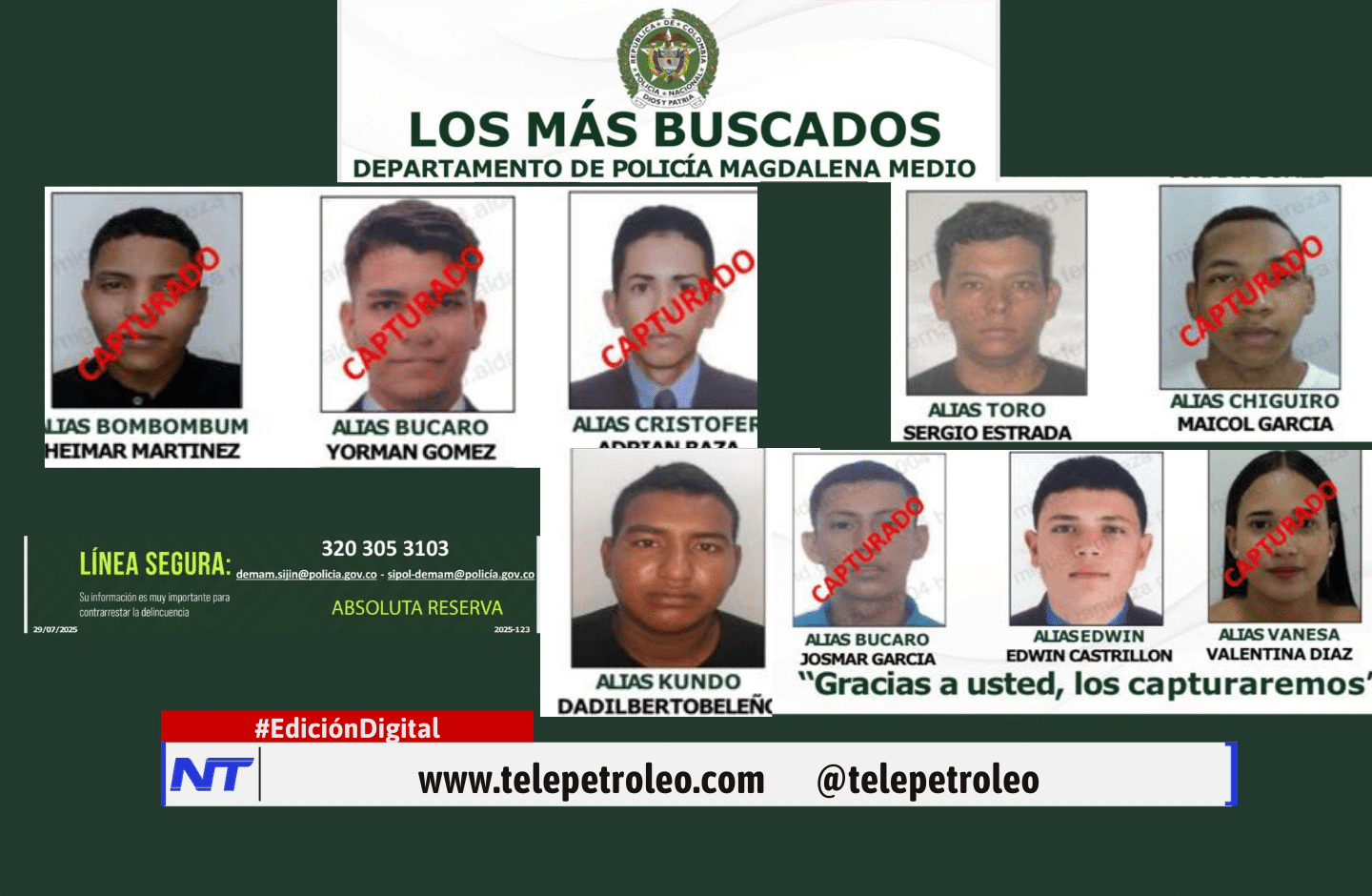 Cartel de los más buscados del Magdalena Medio: seis delincuentes ya fueron capturados
