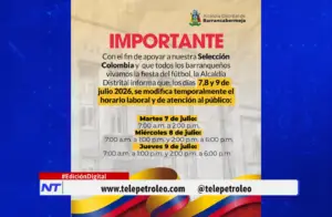 Cambio de horario en la Alcaldía de Barrancabermeja por participación de Colombia en el Mundial 2026